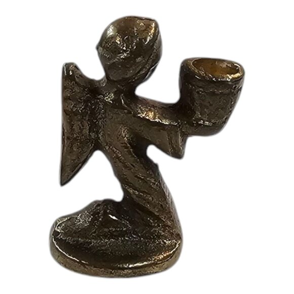 Praying Kneeling Angel Candle Holder 1.5" Miniature Vintage Brass Bronze Solid - Picture 5 of 11